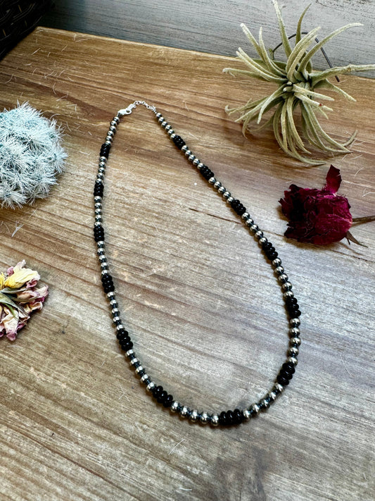 18 Inch 5 mm Sterling Silver Pearls necklace with Black Onyx
