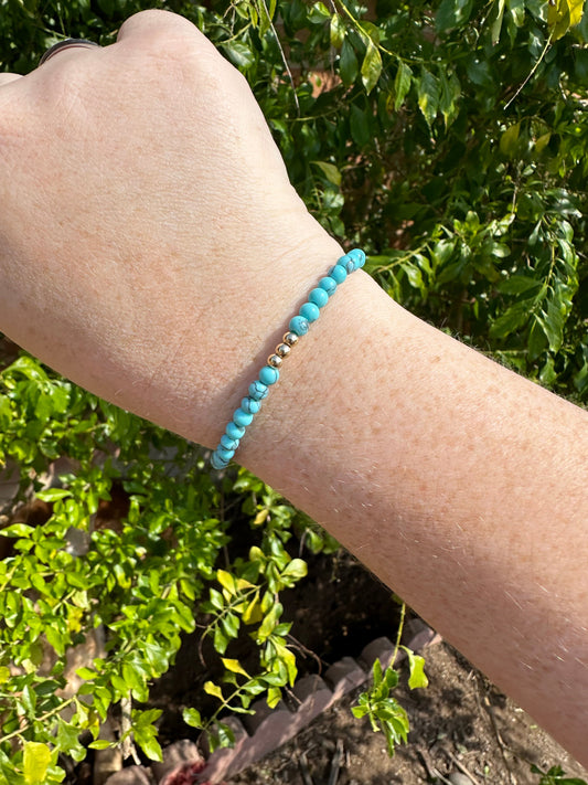“The Golden Collection”  Handmade Turquoise & Gold Tucson Beaded Stretch Bracelet