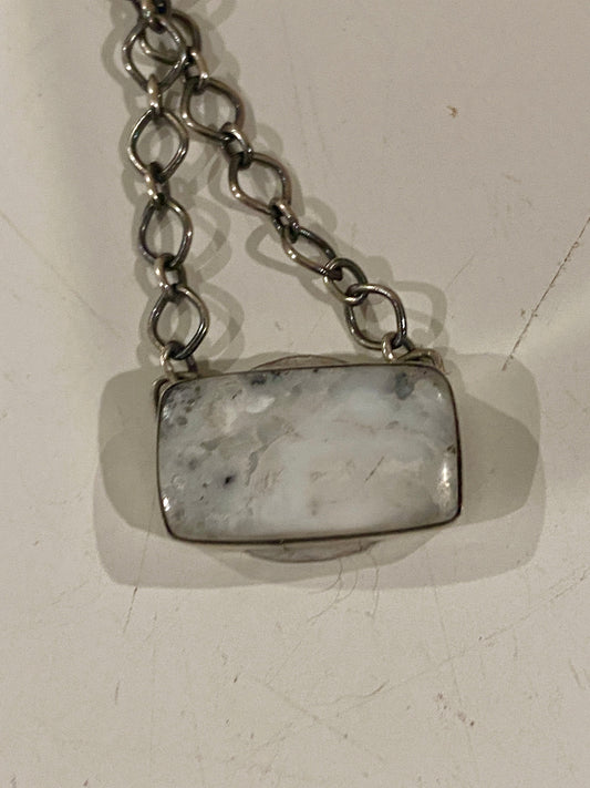 Navajo Sterling Silver & White Buffalo Bar Necklace Signed