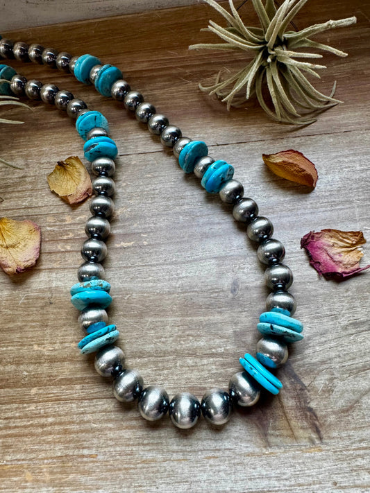 39 inch - American Rodeo Collection - 14 mm Sterling Silver Pearls & Turquoise