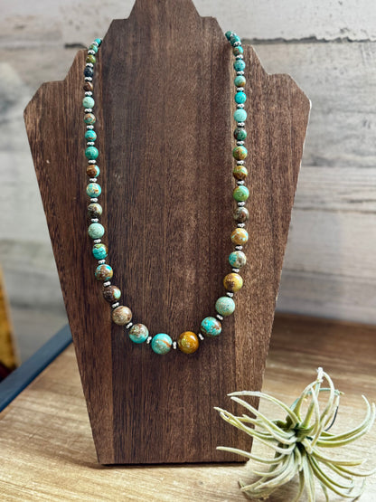 24-Inch Graduated Turquoise Necklace with Sterling Silver Saucers – One-of-a-Kind