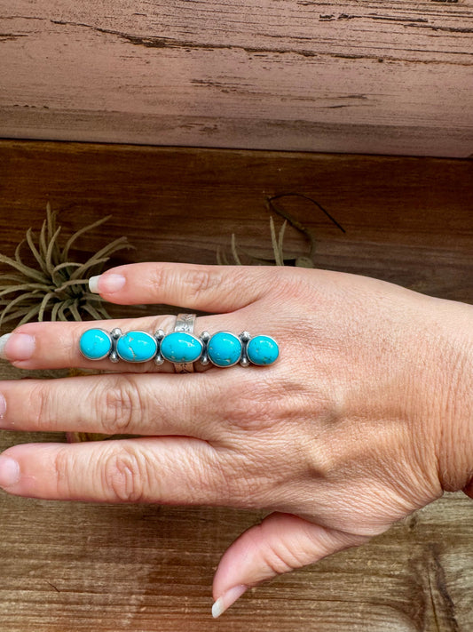 Adjustable 5-Stone Kingman Turquoise Pointer Ring – Made in USA