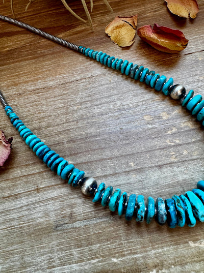 22-Inch Graduated Deep Turquoise Necklace with Sterling Accents