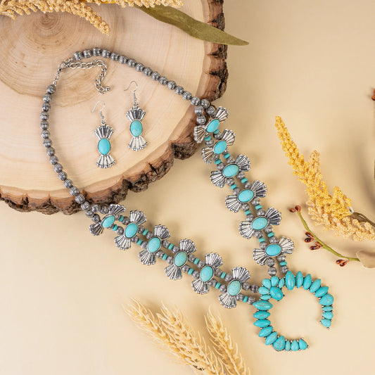 Squash Blossom Necklace - Turquoise & Silver