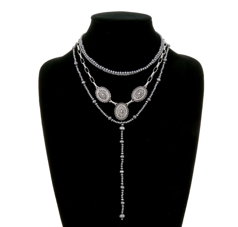 Multi Layered Western Bead & Chain Necklace – Concho
