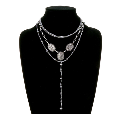 Multi Layered Western Bead & Chain Necklace – Concho