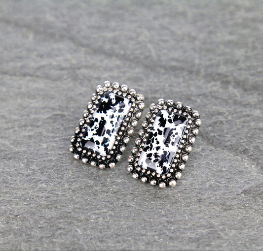 Printed Rectangle Stone Bubble Dangle Earrings