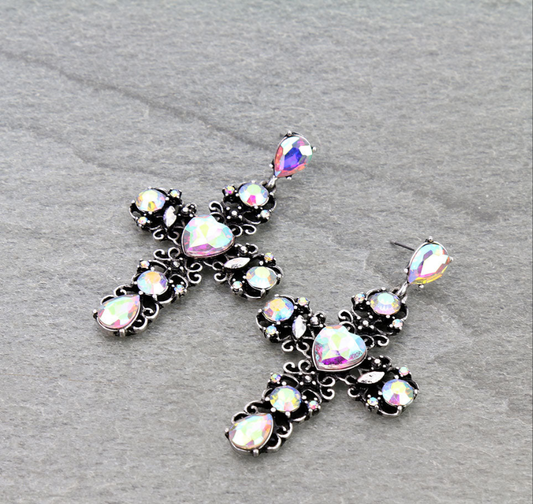 Heart Stone Cross Stud Earrings