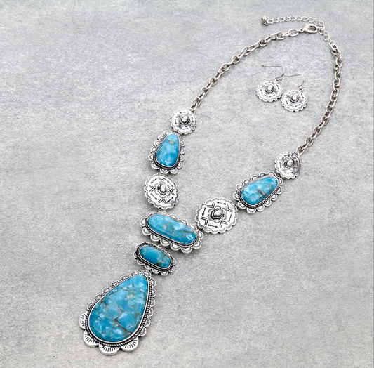 Western Hand Crafted Stone with Concho Necklace Set