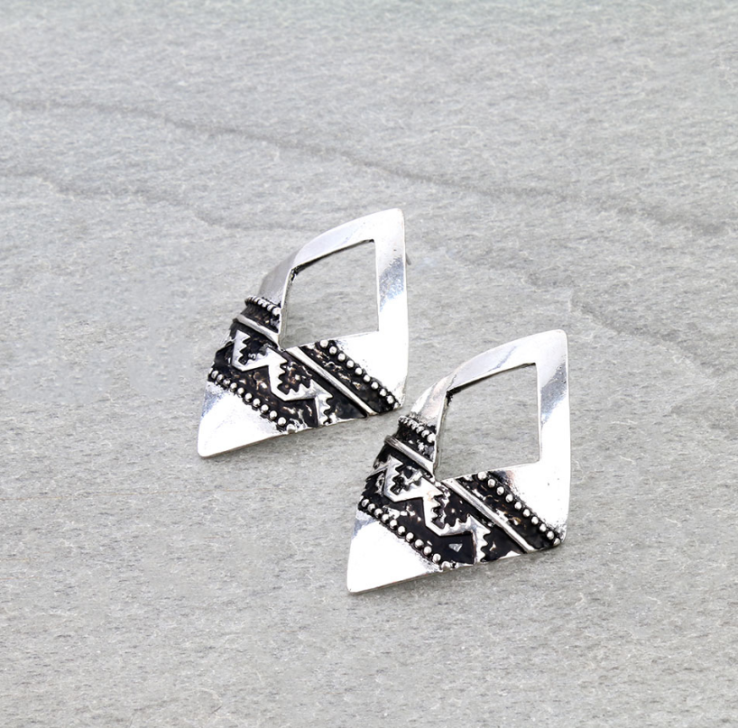 Western Aztec Pattern Diamond Stud Earrings