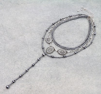 Multi Layered Western Bead & Chain Necklace – Concho