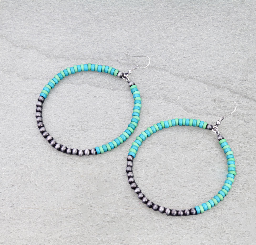 Navajo Style Pearl & Bead Round Dangle Earrings