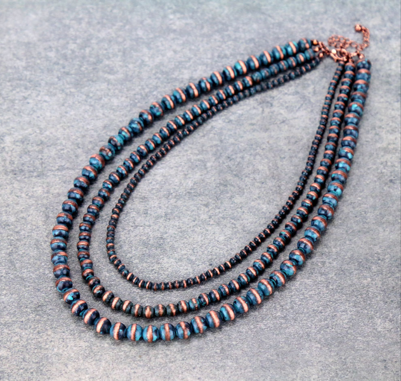 Navajo Style Pearl 3 Layered Necklace