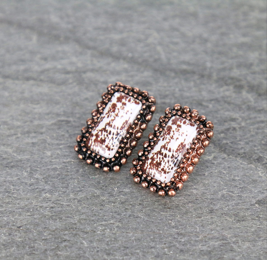 Printed Rectangle Stone Bubble Dangle Earrings