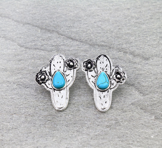Western Cactus Stone Stud Earrings