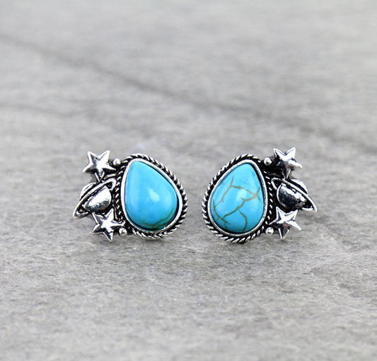 Western Cosmic Stone Stud Earrings