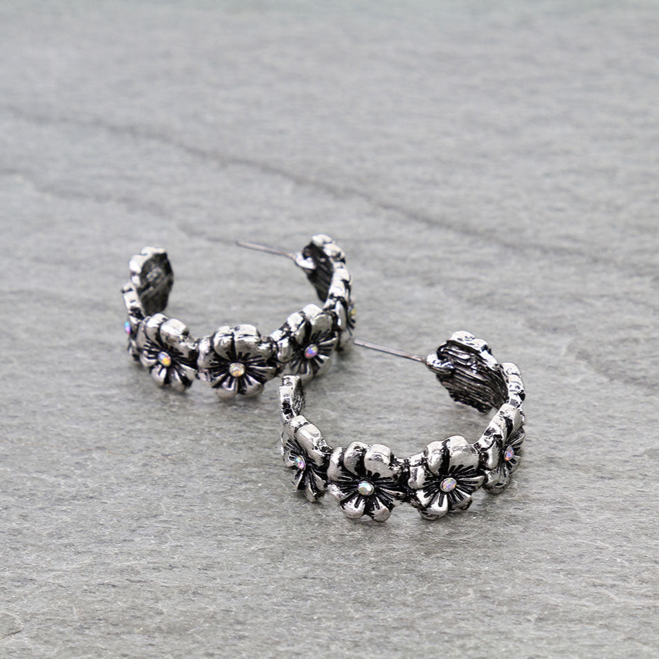 1.25″ Western Flower Hoop Earrings