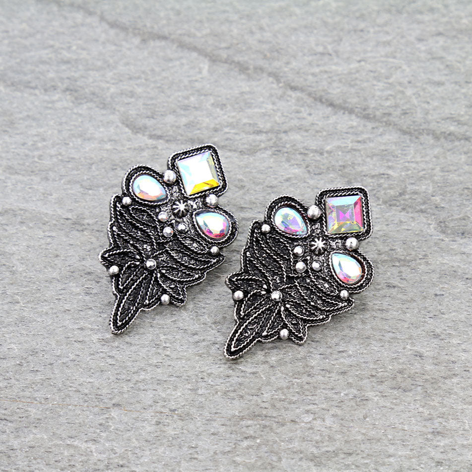 Western Boot Stitch Stone Stud Earrings