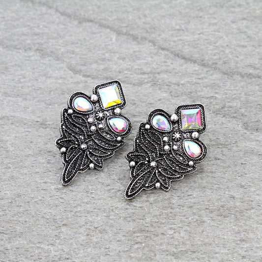 Western Boot Stitch Stone Stud Earrings