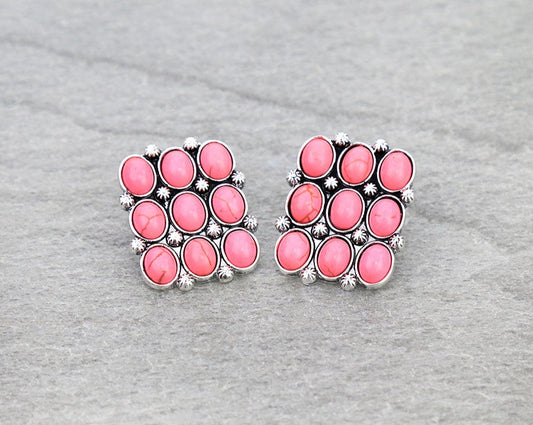 Western Rectangle Stone Stud Earrings