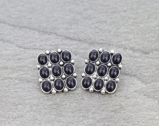 Western Rectangle Stone Stud Earrings