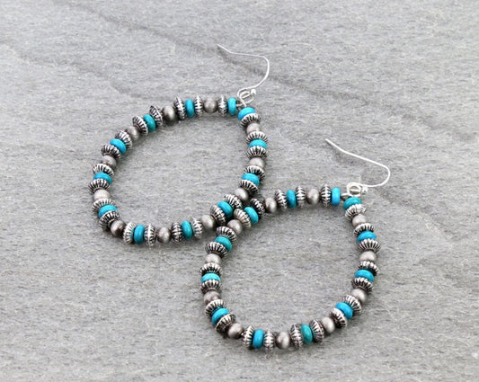 Navajo Style Pearl & Bead Dangle Earrings