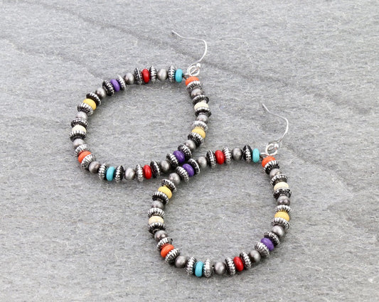 Navajo Style Pearl & Bead Dangle Earrings