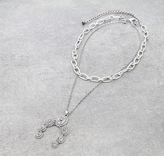 18″ Long, 2-strand Chain Necklace, Squash Blossom Pendant