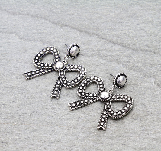 Western Ball TXR Bow Stud Earrings