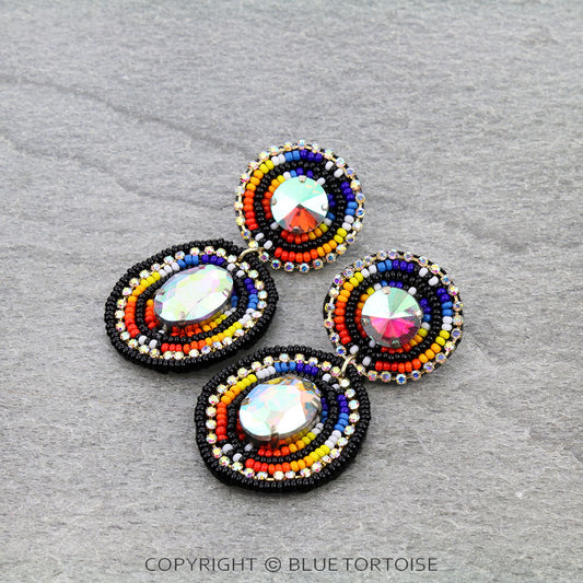 Western Round Seed Bead Stone Stud Earrings