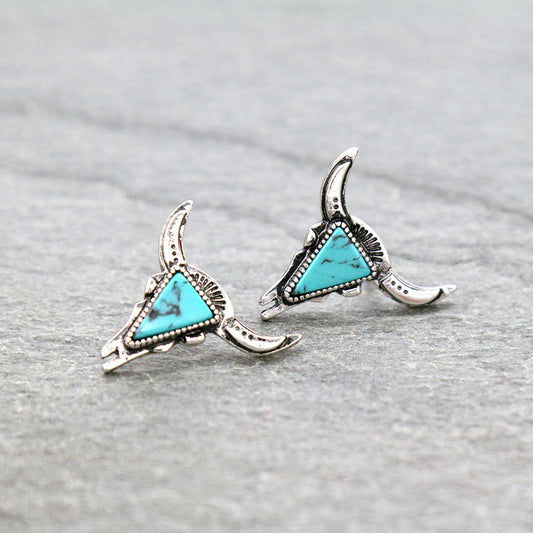 Western Steer Head Stone Stud Earrings