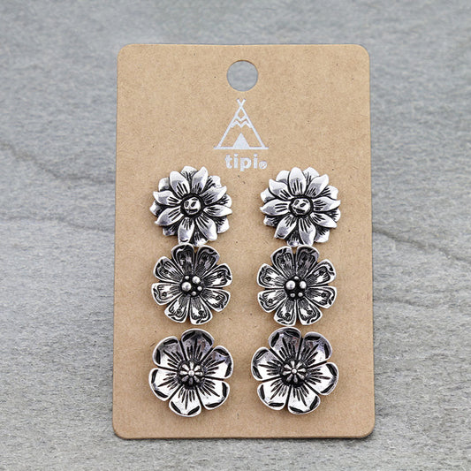 3 Pair Western Flower Earring Set