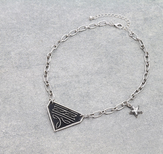 Western Boot Stitched Pentagon Necklace