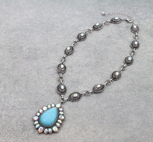 Western Teardrop Concho Stone Necklace