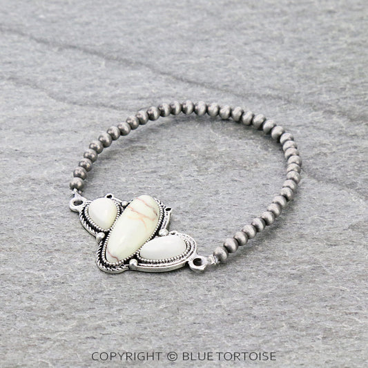 Tiny 4mm Navajo Style Pearl, Cactus Natural White Stone Stretch Bracele