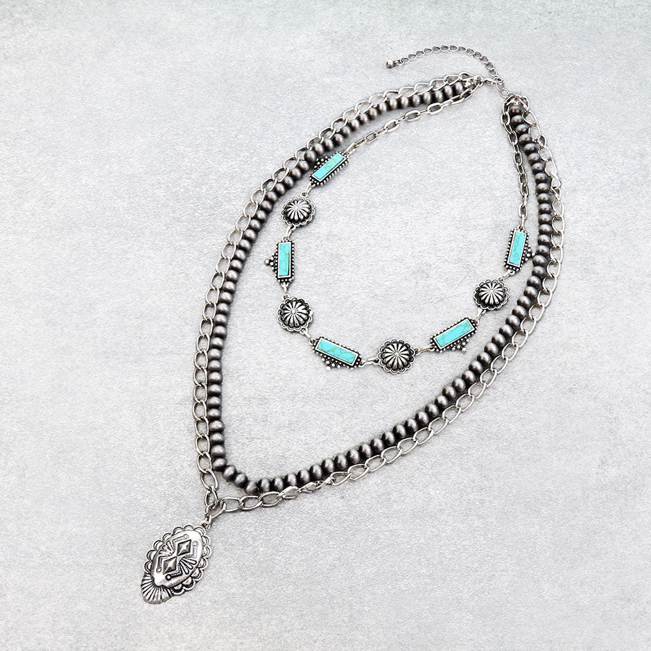 3 Layered Western Concho Necklace