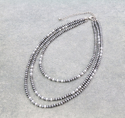 3Row Style Bead & Pearl Necklace