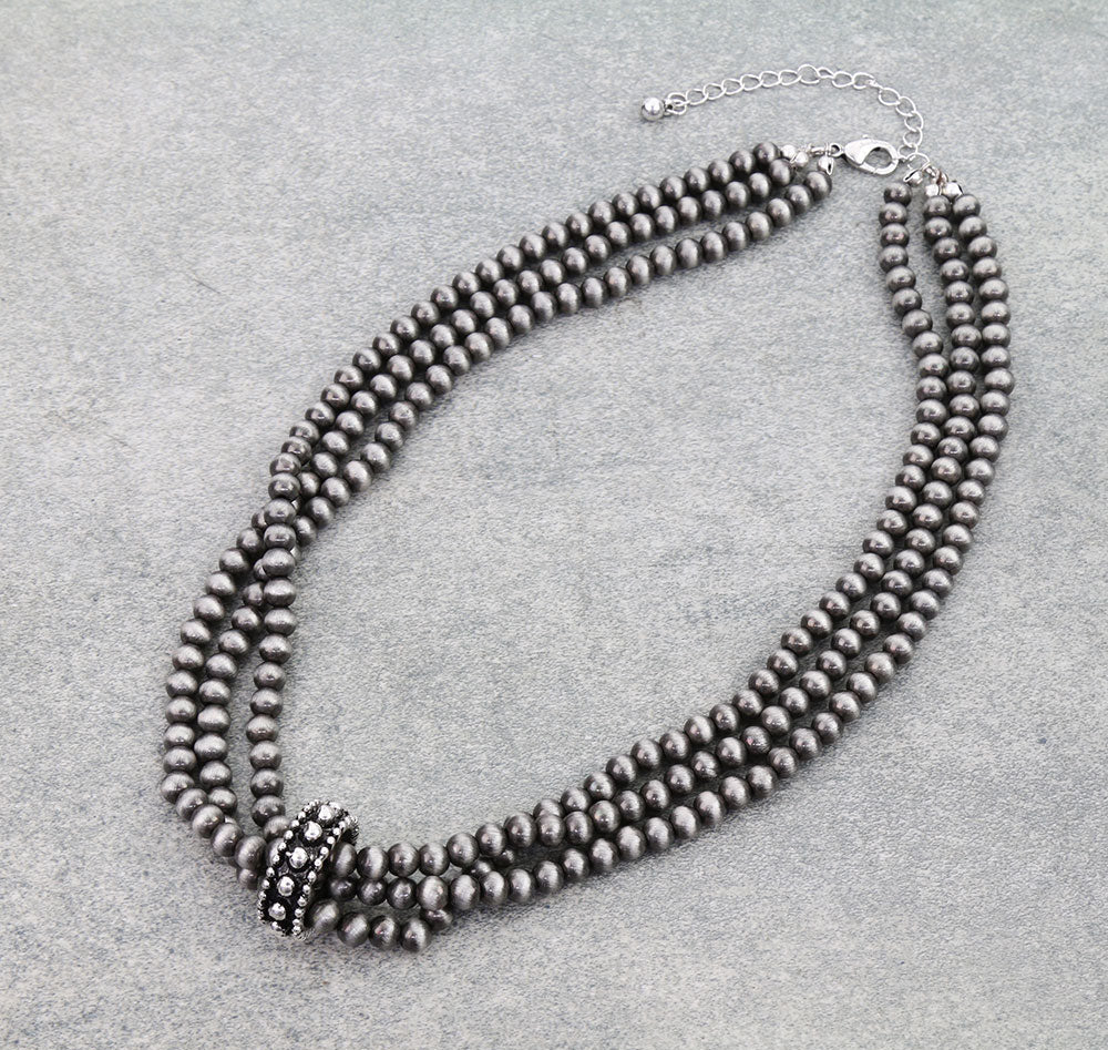 Navajo Style Pearl & Ball TXR Ring Necklace