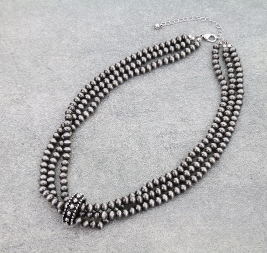 Navajo Style Pearl & Ball TXR Ring Necklace