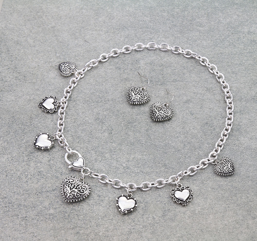 Tailored Heart Multi Charm Statement Necklace Set