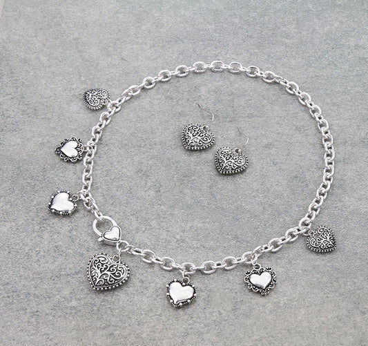 Tailored Heart Multi Charm Statement Necklace Set