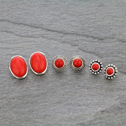 3 Pair Stone Earring Set