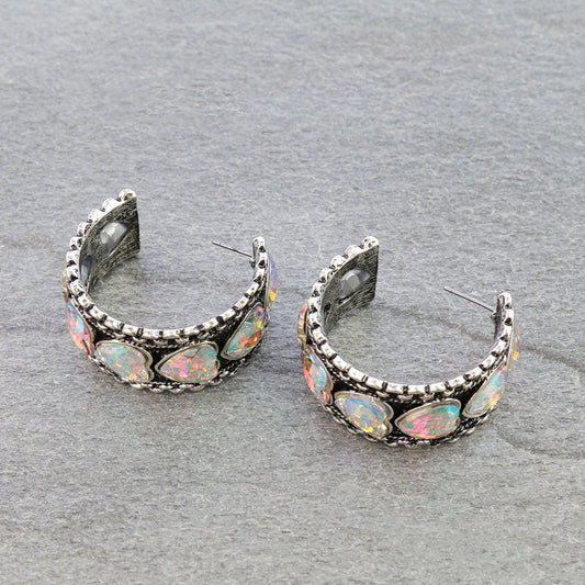 Western Chain TXR Heart Stone Hoop Earrings