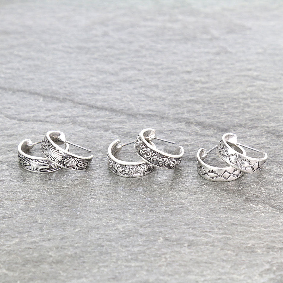 3 Pair Western Design Earring Set