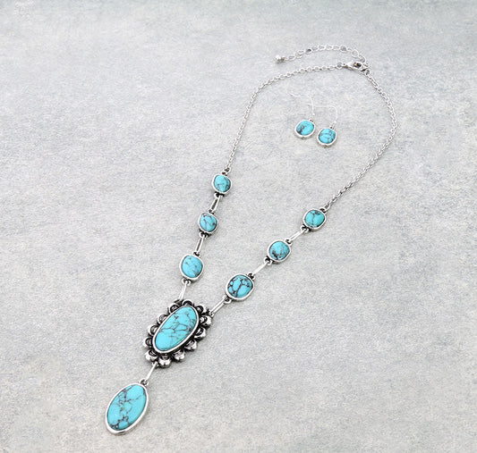 Western Oval Concho Stone Necklace Set