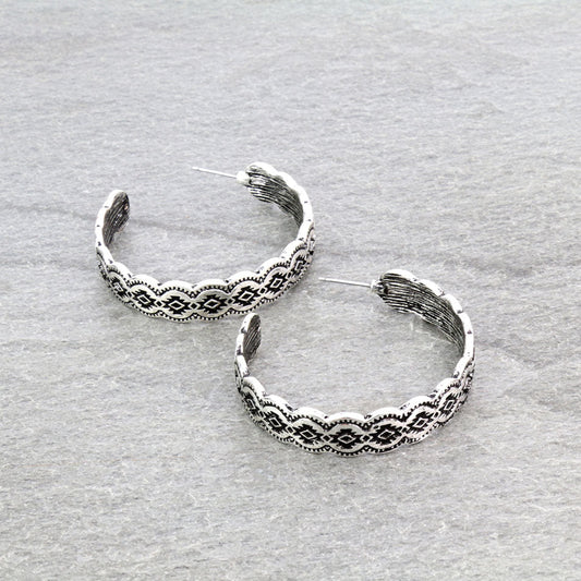 Western Texture Aztec Hoop Earrings
