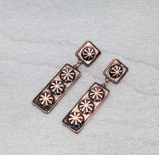 Western Concho Bar Stud Earrings