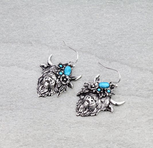 Farm Animal Highland Cow Dangle Earrings