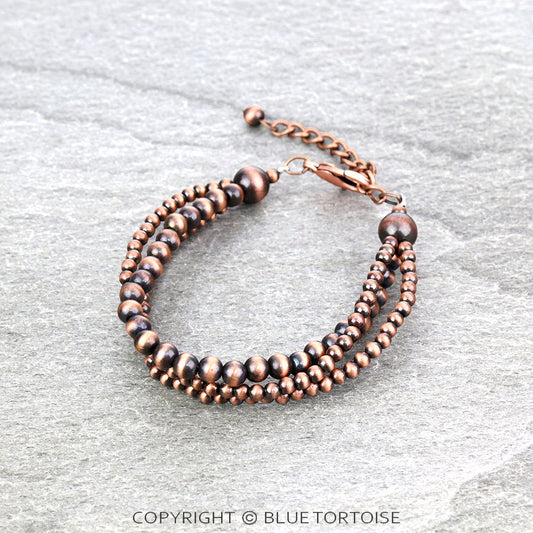 Copper Navajo Style Pearl Adjustable Bracelet