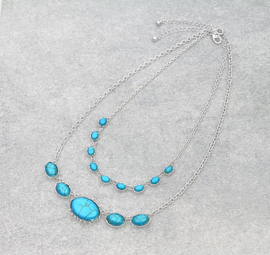 2 Layered Western Oval Stone Necklace